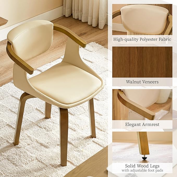 Art Leon Swivel Desk Chair - Mid Century Modern Office Chair, Faux Leather Upholstered Swivel Accent Chair for Small Spaces Living Room Bedroom, Cream