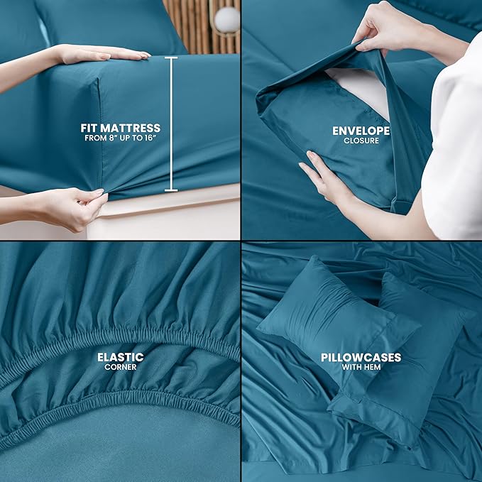 Utopia Bedding King Sheet Set – 4 Piece Bed Sheets for King Size Bed, Soft and Breathable Microfiber, Includes 1 Fitted Sheet, 1 Flat Sheet and 2 Pillowcases (Denim Blue)