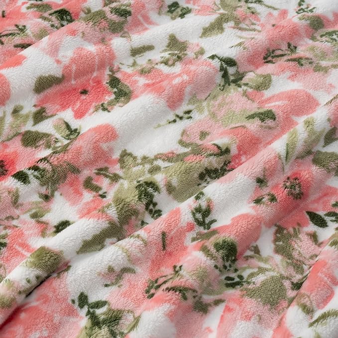 Berkshire Blanket-Classic Heavyweight Warm Soft Printed VelvetLoft® Plush Blanket, King Size Soft Fuzzy Blanket for Couch Sofa Bed, Abstraction Pink Green, 90in x 108in