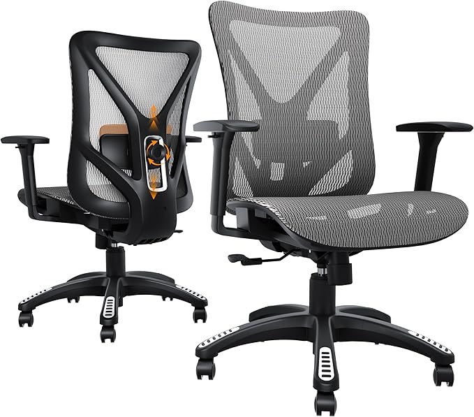 Ergonomic Office Chair, Mesh Computer Desk Chairs with Adjustable Lumbar Support, 3D Armrests, Tilt Function, Comfy Wide Seat, Swivel Executive Work Task Chair for Company and Home