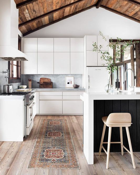 Loloi Layla Collection LAY-09 Cobalt Blue/Spice 2'-6" x 12'-0" .13" Thick Runner Rug, Soft, Durable, Vintage Inspired, Distressed, Low Pile, Non-Shedding, Easy Clean, Printed, Living Room Rug