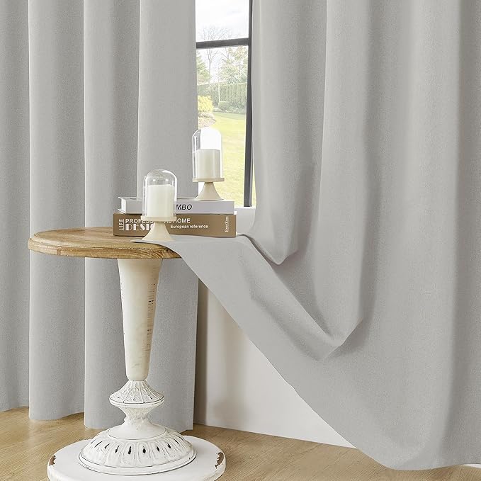 ChrisDowa 100% Blackout Light Grey Solid Curtains 120 Inches Long 2 Panels for Bedroom Living Room,Farmhouse Room Darkening Thermal Insulated Soundproof Grommet Top Window Treatment Drapes,52x120