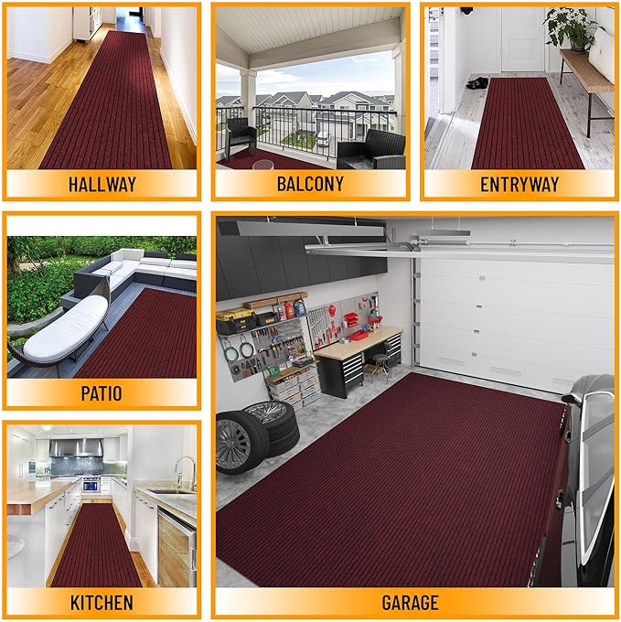 Ottomanson 2'7" x 11' Hallway Runner with Scraper Pile Extra Durable Non-Slip Rug Mat for Indoor & Outdoor Use - Ideal for Kitchen, Entryway, Patio & Garage - High-Traffic Carpet, Red