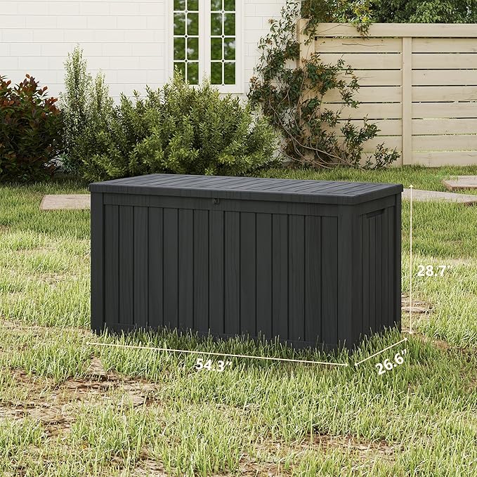 180 Gallon Outdoor Storage Box Waterproof, Resin Deck Boxes with Lockable Lid & UV-Resistant for Patio, Pool, Garden Furniture Cushions & Accessories, Black