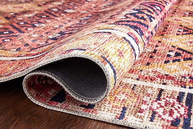 Loloi Layla Collection LAY-15 Magenta/Multi 3'-6" x 5'-6" .13" Thick Accent Rug, Soft, Durable, Vintage Inspired, Distressed, Low Pile, Non-Shedding, Easy Clean, Printed, Living Room Rug