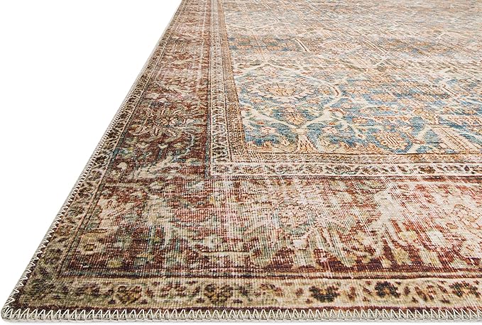 Loloi Layla Collection LAY-04 Ocean/Rust 3'-6" x 5'-6" .13" Thick Accent Rug, Soft, Durable, Vintage Inspired, Distressed, Low Pile, Non-Shedding, Easy Clean, Printed, Living Room Rug