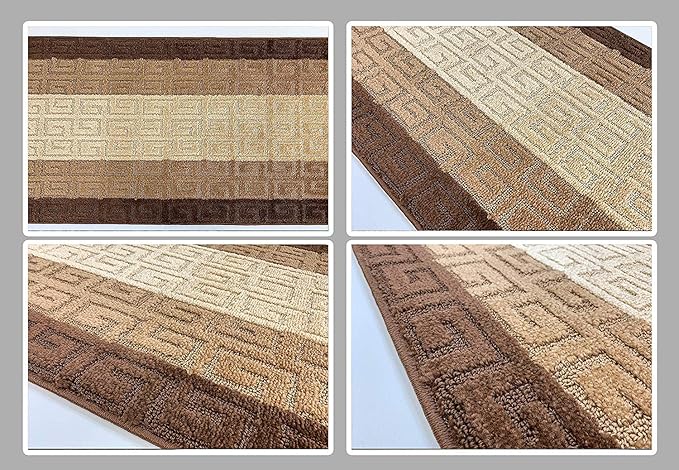 Custom Length Hallway Runner Rug,Slip Resistant,Meander Brown, 26 Inch X 7 feet, Sold and Priced Per Foot