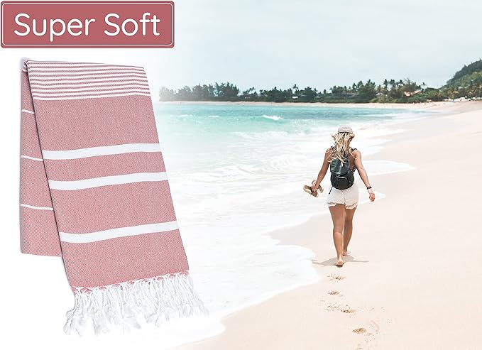 Premium Turkish Beach Towel – 100% Cotton, Quick Dry, Sand Free, Oversized Beach Towel 35”x 67” – Ideal for Travel, Pool, and Beach Towels – Burgundy