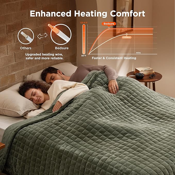 Bedsure Electric Blanket King Size - Dual Control Heated Weighted Blanket King with 10 Heat Settings, Fast Heating with 10 Time Settings (100x90 inches, Olive Green)