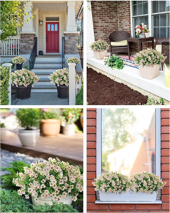 JAKY-Global Faux Flowers for Outdoor Planters 16 Bundles UV Resistant Artificial Eucalyptus Plants Outside Spring Summer Yard Decoration Realistic Silk Daisy Used Patio,Front Porch,Garden,Pots Decor