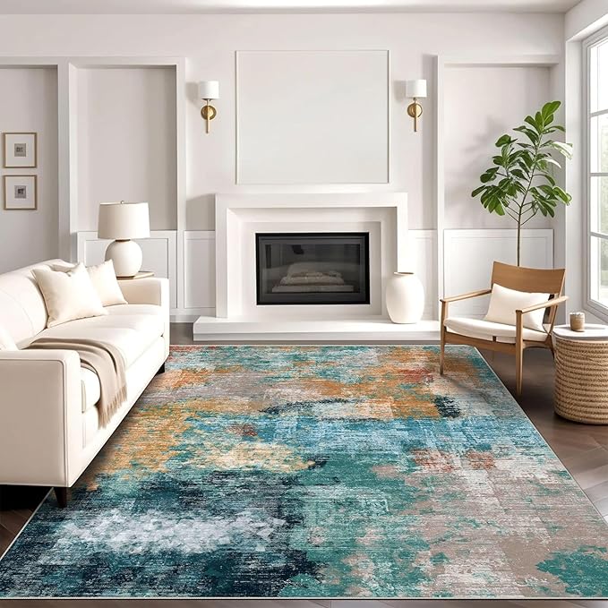 vivorug Washable Rug, Ultra Soft Area Rug 3x5, Non Slip Abstract Small Rug, Stain Resistant Rugs for Living Room Bedroom, Modern Style, Rosy Clouds