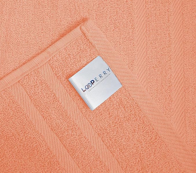 Looperry 6 Pack Small Bath Towel Set - 100% Cotton 23x46 Shower Towels in 450 GSM. Lightweight & Absorbent Quick Dry Gym Towel for Showering, Pet Drying, Spas & Salons. Terry Ringspun Towels (Peach)