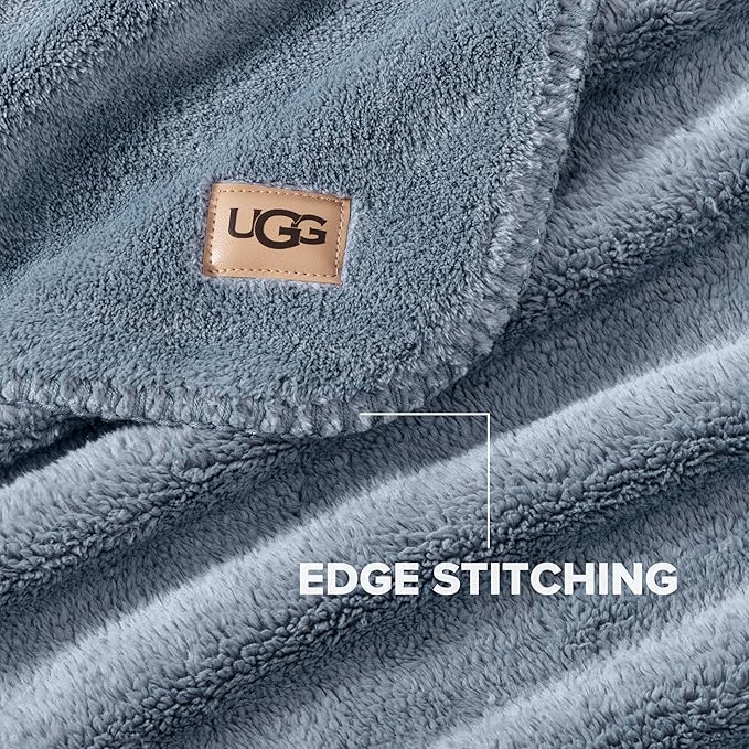 UGG Plush Twin Blanket, Soft Cozy Fleece Blanket for Bed, Luxury Fluffy Oversized Throw for Couch, Washable Hypoallergenic Dorm Essentials, 66" x 90", Denim Blue (Whitecap)