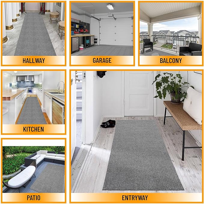 Ottomanson 3'11" x 17' Hallway Runner with Scraper Pile - Extra Durable Non-Slip Rug Mat for Indoor & Outdoor Use - Ideal for Kitchen, Entryway & Garage - High-Traffic Carpet, Gray