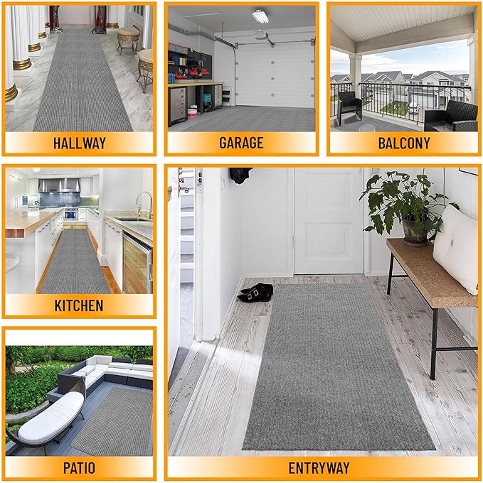 Ottomanson 3'11" x 35' Hallway Runner with Scraper Pile - Extra Durable Non-Slip Rug Mat for Indoor & Outdoor Use - Ideal for Kitchen, Entryway & Garage - High-Traffic Carpet, Gray