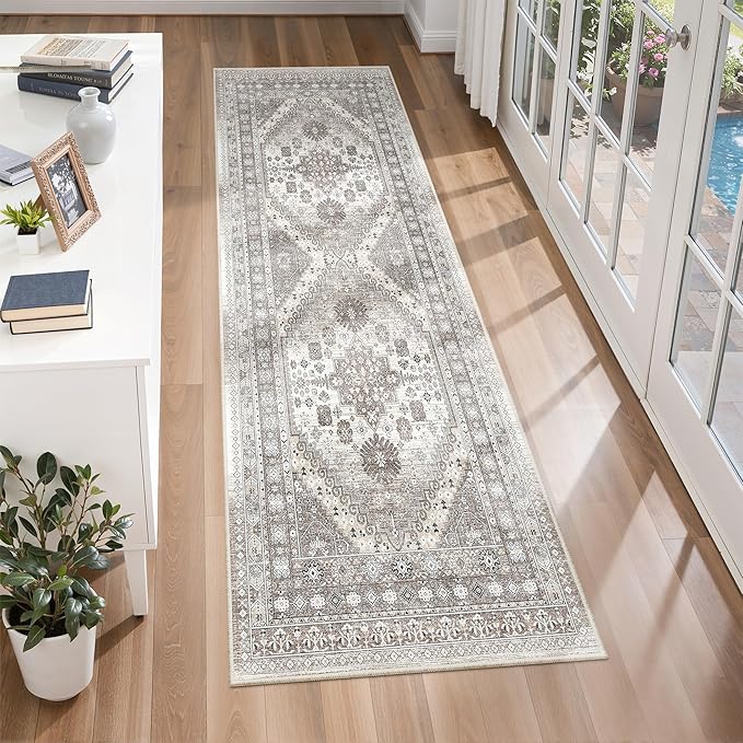 zesthome 2x6 Runner Rug for Hallways, Machine Washable Rug, Non Slip Vintage Low Pile Runners, Stain Resistant Runners for Entryway, Kitchen, Bathroom, Laundry Room, Corridor