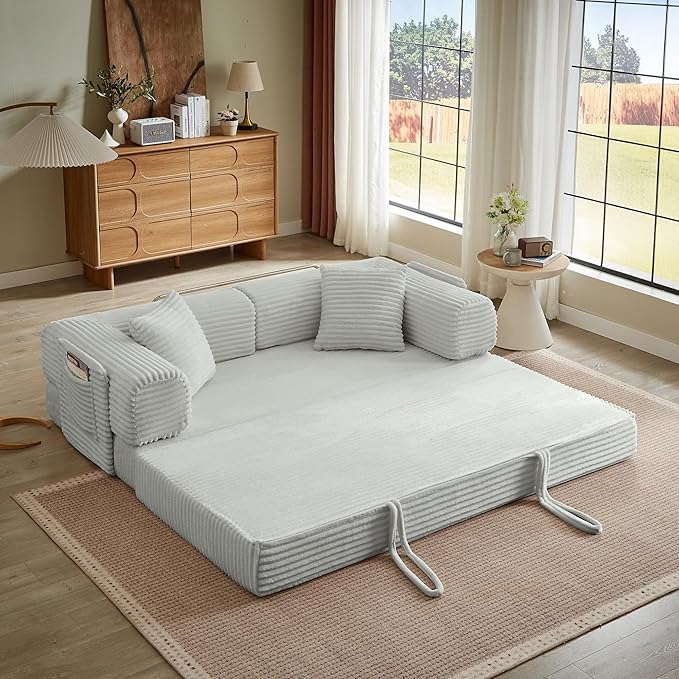Boneless Couch Folding Couches for Living Room Sofa, Futon Sofa Bed with Sleeper Sofa, Futon Couch with Fixed-Shape Oversized Corduroy Upholstered (Light Grey, 81 Inches)