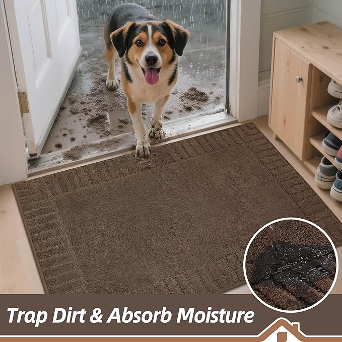 BEQHAUSE Door-Mat Non-Slip Front Doormat Low-Profile Entrance Mats for Front Door Entry Resist Dirt Washable Doormat Absorbent Entryway Door Mat,Brown,36"x60"