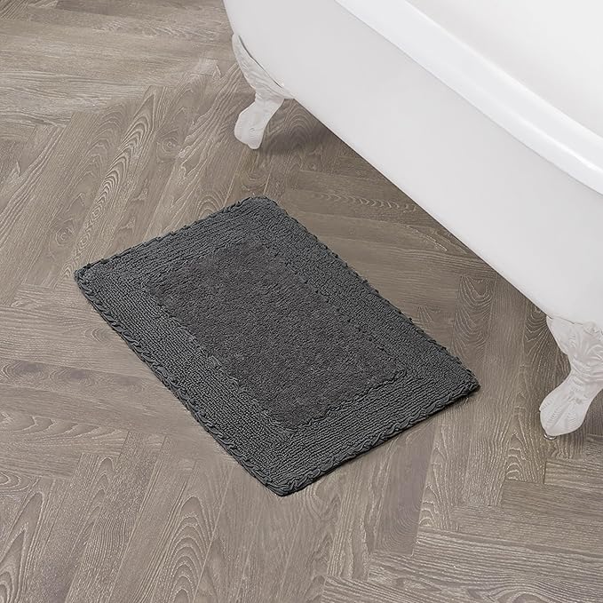 Laura Ashley Ruffle Border 100% Cotton Bath Rug, Dark Gray, 17"x 24"