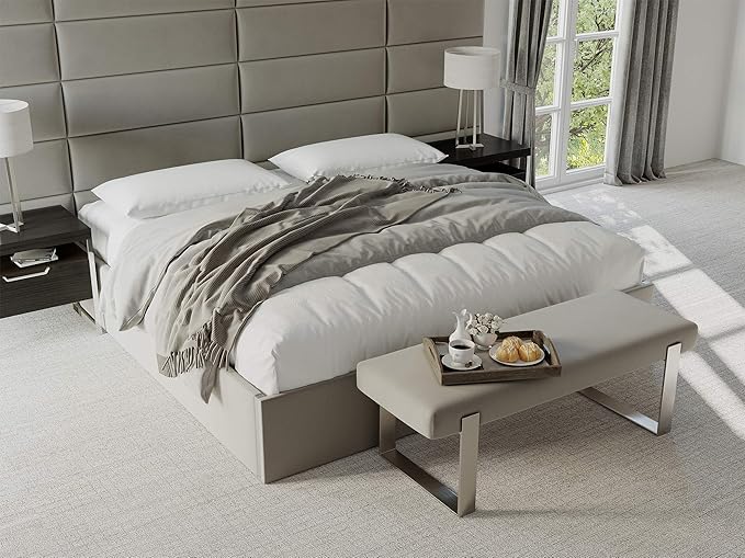 VANT Upholstered Bed Bench - Weave Blue Denim - Brushed Nickel - Contemporary Modern, Bedroom Bench Seat, Hallway, or Entryway