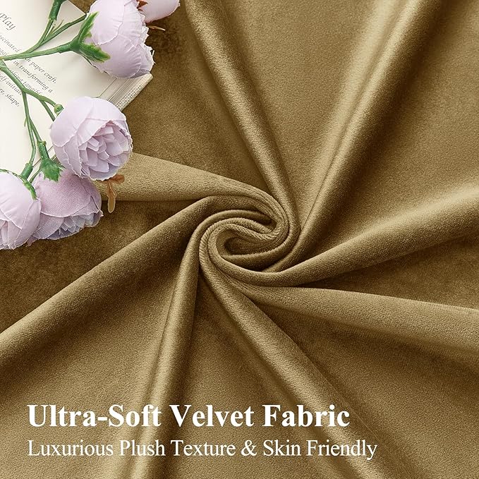 AUSSPVOCT Velvet Curtains 90 Inches Long 2 Panels for Bedroom, Thermal Insulated Room Darkening Luxury Soft Blackout Curtain Back Tab Rod Pocket Window Drapes for Living Room, W52 x L90, Goldbrown