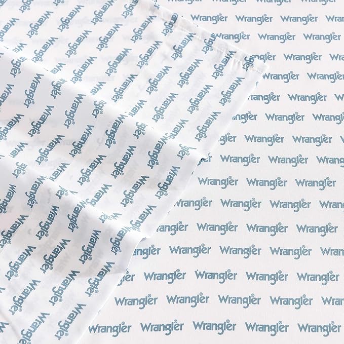 Wrangler - Twin Bed Sheets, Ultra-Soft & Lightweight Bedding with Matching Pillowcase, Lightweight Bed Set for All Season Comfort, Oeko-Tex Certified (Stamped Logo Blue)