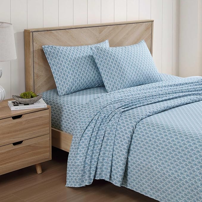 Tommy Bahama - King Sheet Set, Super Soft Cotton Percale Bedding with Matching Shams, Tropical Bedding Set, Oeko-Tex Certified (Coastal Batik Blue, King)