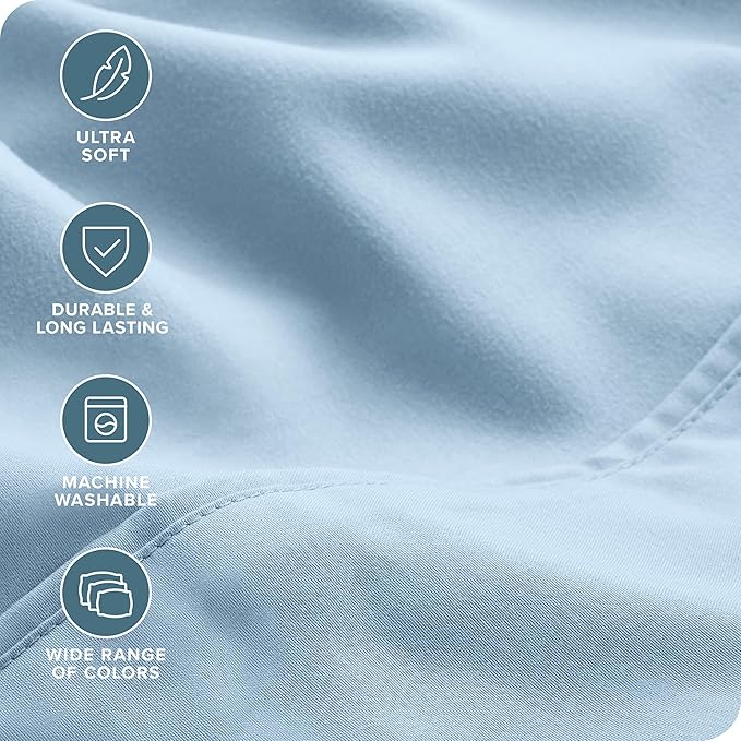 Bare Home Hotel Luxury Split King Sheet Set, Extra Soft, 7 Piece Set, Deep Pockets, Easy Fit, Cooling & Breathable, Wrinkle, Fade, Stain Resistant, Includes 4 Pillowcases (Split King, Light Blue)