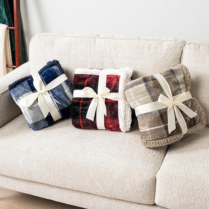 PAVILIA Blue Navy Plaid Sherpa Throw Blanket for Couch Twin, Plush Flannel Fleece, Soft Fuzzy Cabin for Sofa Bed, Warm Cozy Winter Gift, 60x80