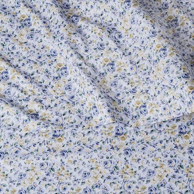 Amazon Basics Lightweight Super Soft Easy Care Wrinkle Free Microfiber 3 Piece Bed Sheet Set with 14-Inch Deep Pockets, Twin, Blue Floral, Floral, Kids, Men & Women Bedding