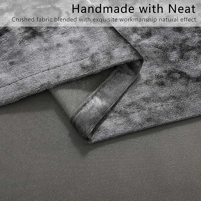 SMILETIME Grey Crushed Velvet Curtains 52x108 inch Luxurious Thermal Insulated Soundproof Drapes for Living Room Bedroom Office Soft and Durable Light-Filtering Window Treatments, 2 Panels