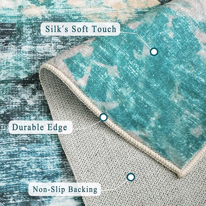 vivorug Round Rug 4ft Abstract Round Area Rug Non-Slip Indoor Carpet for Living Room Bedroom Entryway, Stain Resistant Home Decor Circle Rug, Rosy Clouds
