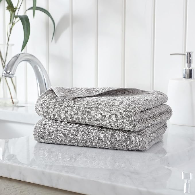 Tommy Bahama- Hand Towel Set, Highly Absorbent Cotton Bathroom Decor, Low Linting & Fade Resistant (Northern Pacific Grey, 2 Piece)