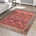 vivorug 9x12 Area Rugs for Living Room, Non Slip Machine Washable Vintage Red Floral Rug, Ultra-Thin Lightweight Large Area Rug for Bedroom, Dining Room, Low Pile