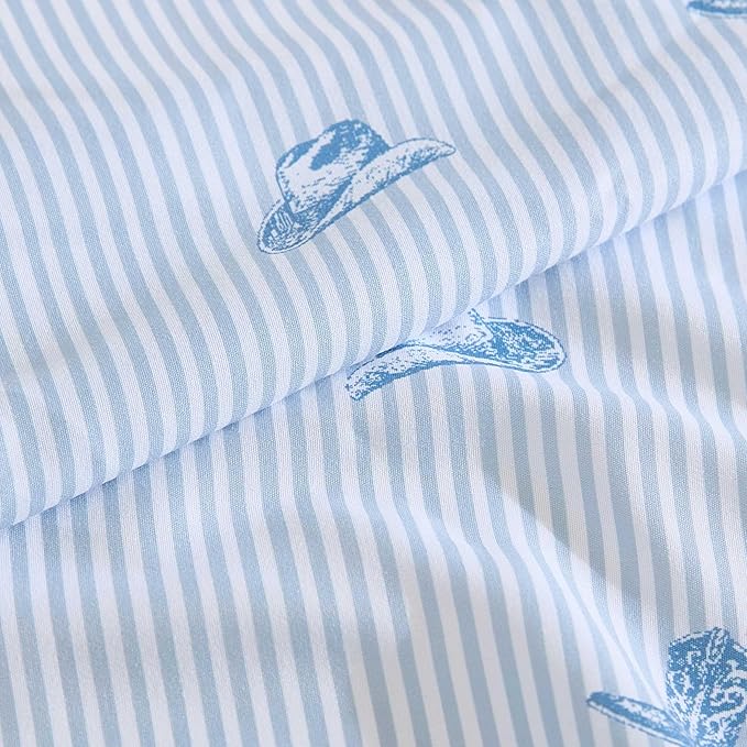 Wrangler - Queen Bed Sheets, Ultra-Soft & Lightweight Bedding with Matching Pillowcases, Lightweight Bed Set for All Season Comfort, Oeko-Tex Certified (Cowboy Pinstripe Blue)