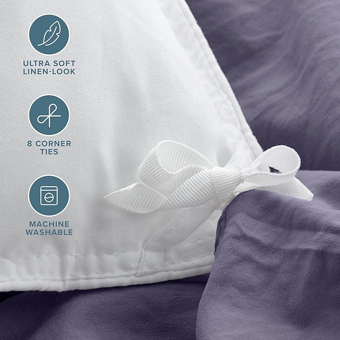 Bare Home Microfiber Duvet Cover Set - Ultra Soft Washed Microfiber - Queen Size - Linen-Like Look - Easy Care - Breathable Fabric - Our Softest Duvet Cover Set (Queen, Dusty Purple)