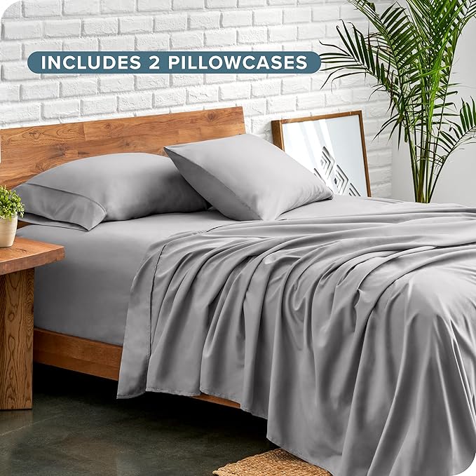 Bare Home Hotel Luxury Twin XL Sheet Set, Extra Soft - 4 Piece Set - Deep Pockets - Easy Fit - Cooling & Breathable - Wrinkle, Fade, Stain Resistant - Includes 2 Pillowcases (Twin XL, Light Grey)