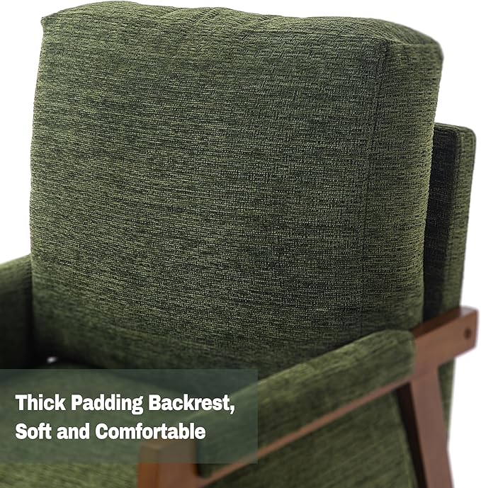 Green Accent Chairs for Living Room Set of 2, Modern Arm Chairs for Bedroom, Wooden Upholstered Mid Century Accent Chairs, Fabric