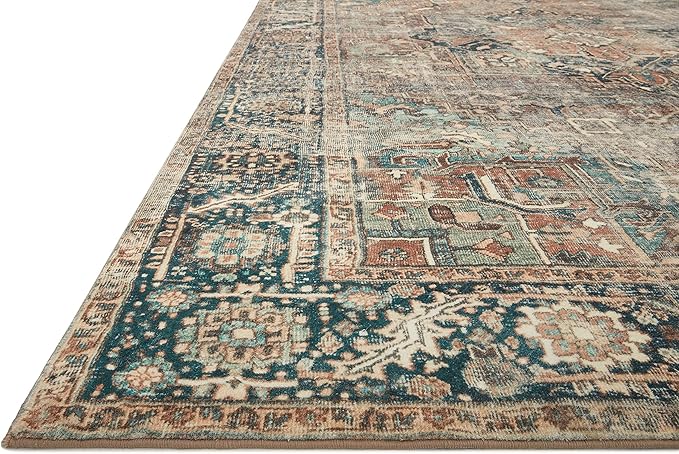 Loloi Margot Collection MAT-02 Terracotta/Lagoon 7'-6" x 9'-6" Area Rug feat. CloudPile, No-Shed Easy Clean Large Patterned Area Rug for Living Room, Bedroom, Dining Area