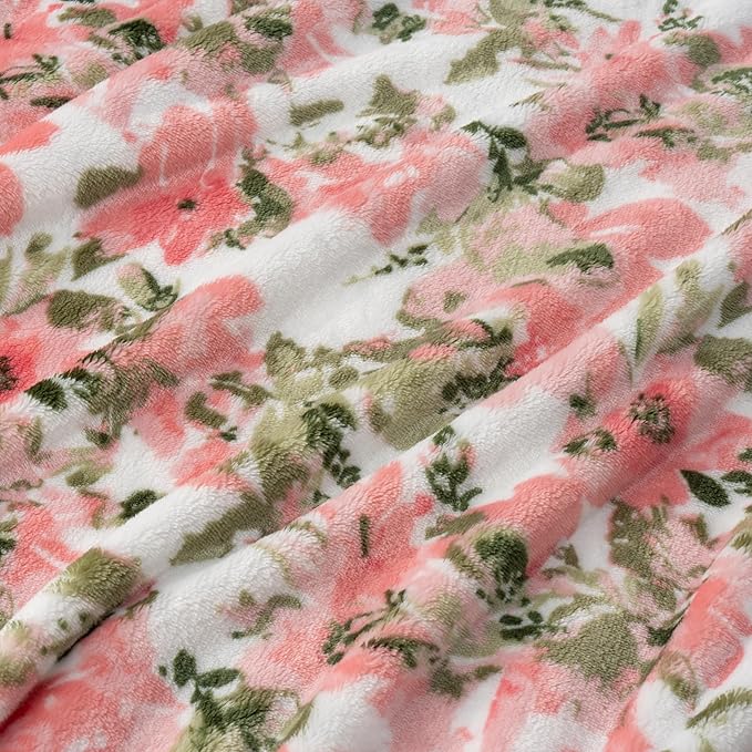 Berkshire Blanket-Classic Heavyweight Soft Printed VelvetLoft® Plush Warm Blanket, Twin Size Soft Fuzzy Blanket for Couch Sofa Bed, Abstraction Pink Green, 60in x 90in