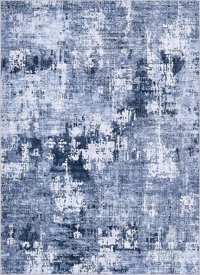Area Rug Living Room Rugs - 9x12 Washable Large Soft Indoor Neutral Modern Abstract Low Pile Rug Carpet for Bedroom Dining Room Farmhouse Home Office - Navy Blue