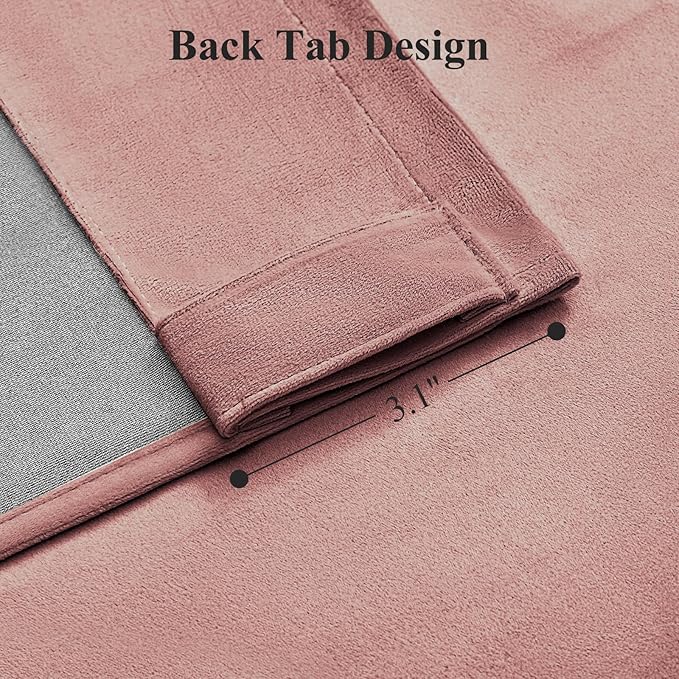 Velvet Curtains 108 Inches Long for Girls Room, Luxury Room Darkening Thermal Insulated Dusty Rose Pink Velvet Curtain Privacy Drapes for Living Room, Back Tab Rod Pocket, W52 x L108, 2 Panels