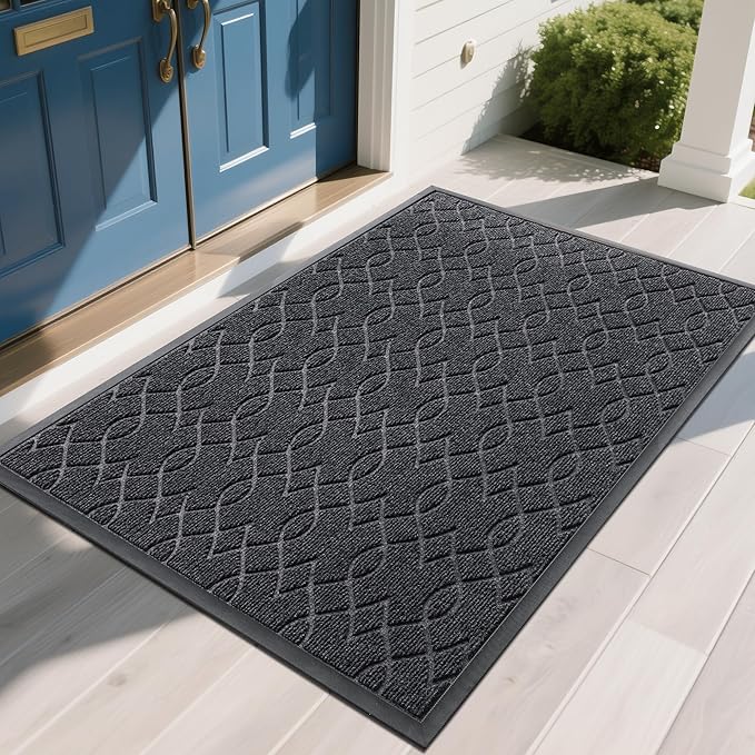 Yimobra Extra Large Door Mat 60x36, All-Season Waterproof Doormat Outdoor Entrance, Heavy Duty Non-Slip Outside Door Mat for Garage Patio Proch Entryway Indoor, Easy Clean, Black Gray
