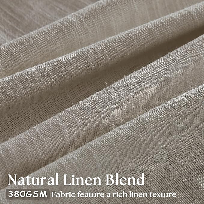 Pinch Pleated Linen Curtains 108 Inches Long for Living Room 2 Panels Set Greyish Beige Flax Double Pleated Drapes Back Tab Farmhouse Ceiling Floor 108 Inch Window Curtains Bedroom Burlywood Birch
