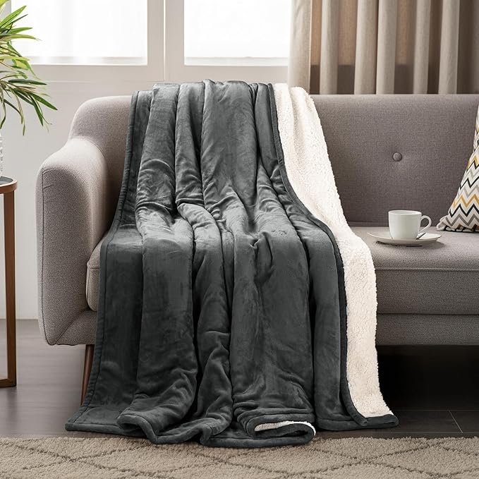 Utopia Bedding Sherpa Blanket Queen Size (Grey, 90x90 Inches) - Soft Lightweight Plush Fleece Reversible Blanket for Bed, Sofa, Couch, Camping and Travel