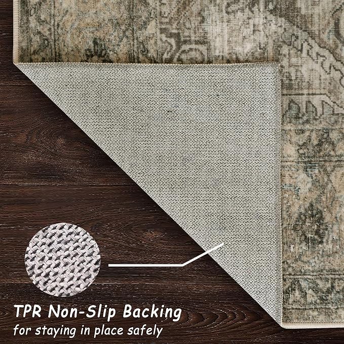 vivorug 6x9 Area Rugs, Ultra-Soft Washable Rug for Living Room Dinner Room Bedroom, Non-Slip Vintage Rug, Indoor Carpet Large Area Rug, Olive