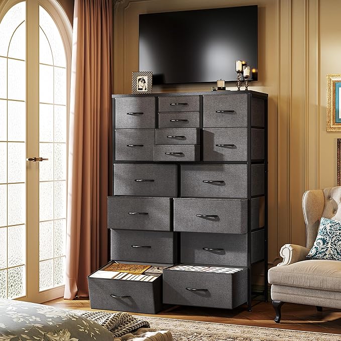 57“H Dresser for Bedroom with Drawers,Fabric Dressers & Chests of Drawers for Bedroom,Large Dresser, Sturdy Metal Frame & Wood Top,Entryway, Hallway(Grey)