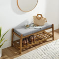 Upholstered Entryway Bench, Bedroom Bench for End of Bed, Dining Bench with Padded Seat for Kitchen, Living Room, Fabric Rubber Wood Indoor Bench (Grey)