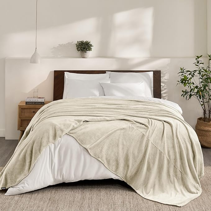 Bare Home Fleece Blanket - Giant Size - Ultra-Soft Lightweight for Bed, Sofa, and Couch - Luxury Microplush - Cozy Warm Blanket (Giant, Oyster)