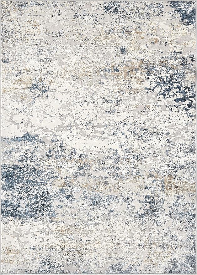 Area Rug Living Room Rugs - 10x14 Abstract Large Soft Indoor Washable Rug Neutral Modern Low Pile Carpet for Bedroom Dining Room Farmhouse Home Office - Beige Blue